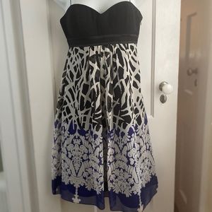 Democracy Silk Dress, Black/Blue/White, Size 4